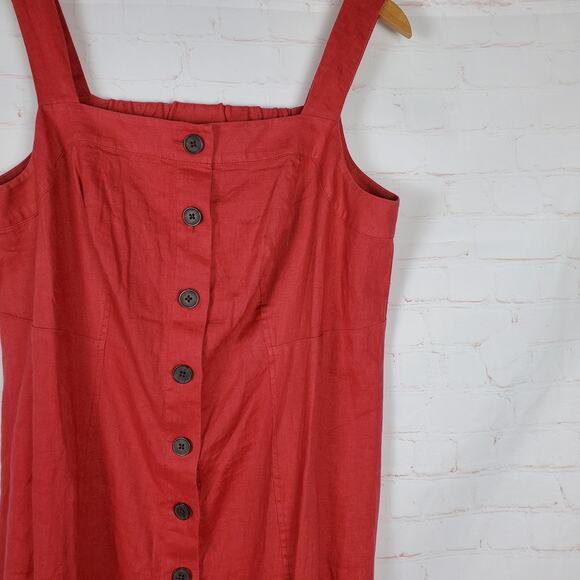 NEW J Jill 100% Linen Button Front Midi Dress XL Petite Cape Cod Red Sleeveless - Picture 6 of 13